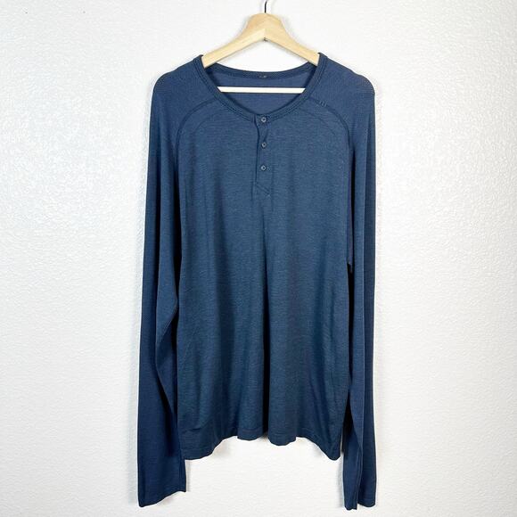 Lululemon Mens Metal Vent Tech Long Sleeve Henley Top in Mineral Blue Size XXL - Picture 1 of 8